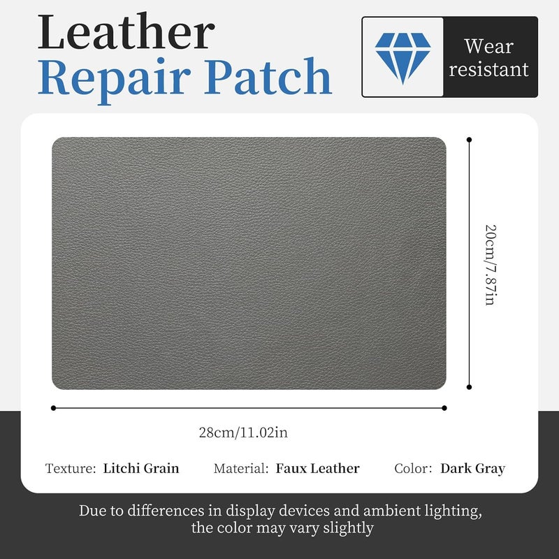 Fadoub Leather Repair Patch Tape Self-Adhesive, 8x11In Heavy Duty Vinyl Patch, Leather Repair Kit for Furniture, Sofa, Couch, Office Chair, Car Seat, Car Interior(Dark Gray) - Image 2