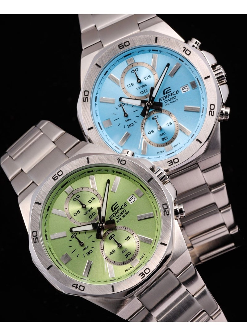 كاسيو ساعة كاسيو إدفيس EFV-640D-2BUDF للرجال كرونوغراف بقرص أزرق ثلجي وإطار ثماني الأضلاع وسوار ستانلس ستيل ومقاومة للماء حتى 100 متر - Image 3