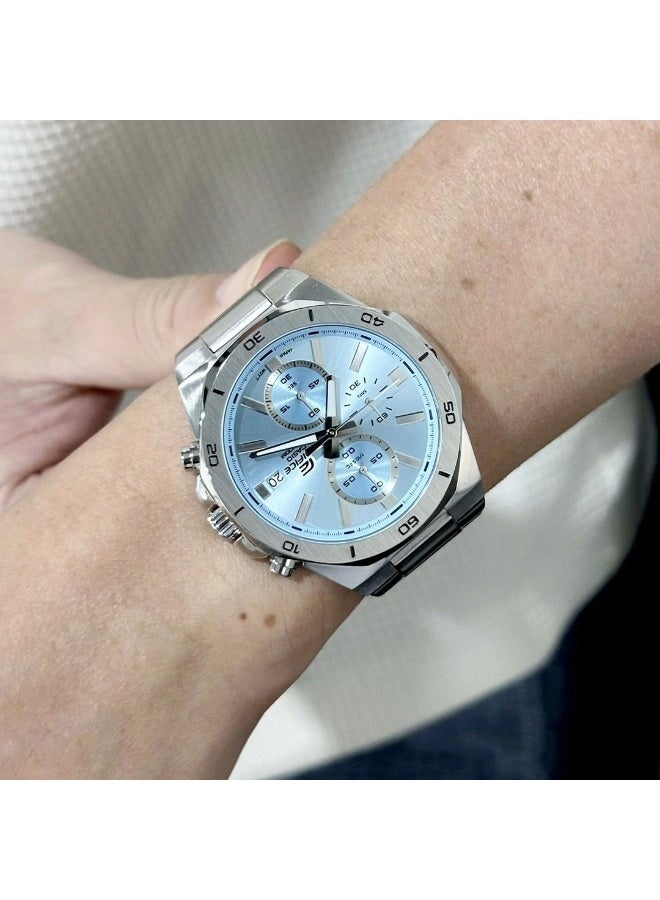 كاسيو ساعة كاسيو إدفيس EFV-640D-2BUDF للرجال كرونوغراف بقرص أزرق ثلجي وإطار ثماني الأضلاع وسوار ستانلس ستيل ومقاومة للماء حتى 100 متر - Image 2