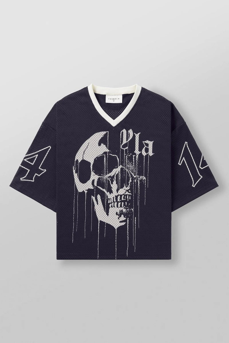 YOUNGLA American New Mens Oversized T-shirt Summer Sports Fitness Quick-drying Breathable Mesh Short-sleeved T-shirt Navy Blue 17