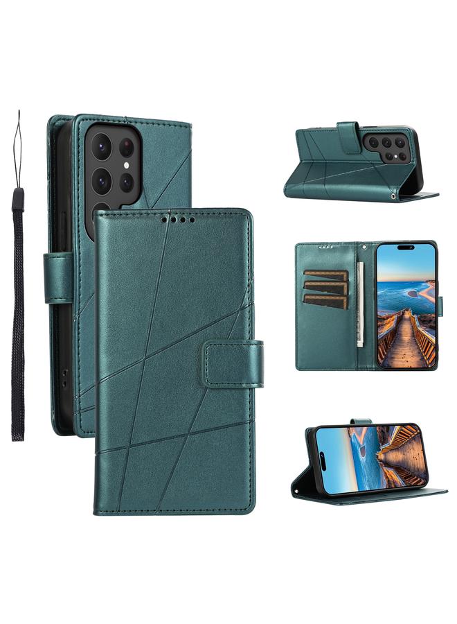 اس-توب جراب لهاتف Samsung Galaxy S23 Ultra 5G مصنوع من جلد البولي يوريثان الأصلي ومزخرف بخطوط منقوش - Image 1