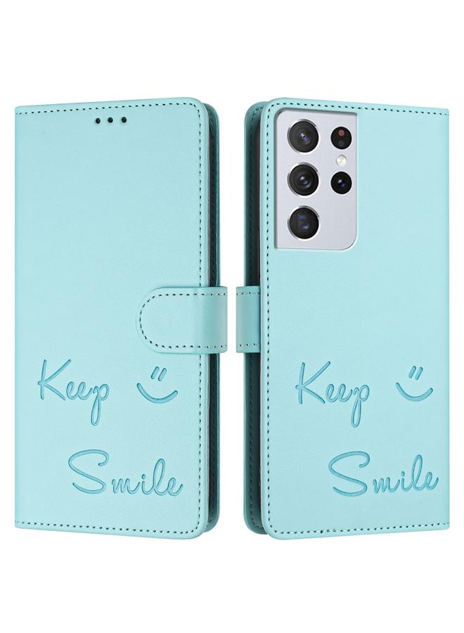 S-TOP Case For Samsung Galaxy S21 Ultra 5G Smile Embossing RFID Leather Phone Case - Image 3
