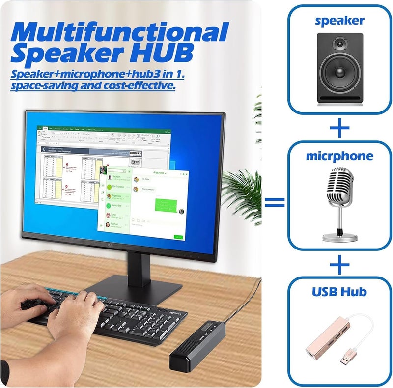 3 في 1 مكبر صوت كمبيوتر USB مع ميكروفون للكمبيوتر المحمول - مكبر صوت ذكي للمنزل والمكتب مع التقاط صوت بزاوية 360 درجة محسّن، تقليل الضوضاء، متوافق مع Zoom و Teams (أسود) - Image 3