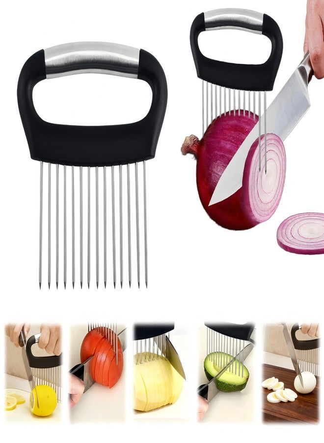 BADAO Onion Holder for Slicing,1PCS Stainless Steel Onion Slicer Holder,Onions Cutter,Vegetable Chopper,Lemon Slicer,Food Slicer Assistant Tool for Tomato,Potato,Avocados,Eggs,Fruit and Meat,Kitchen Gadgets - Image 1