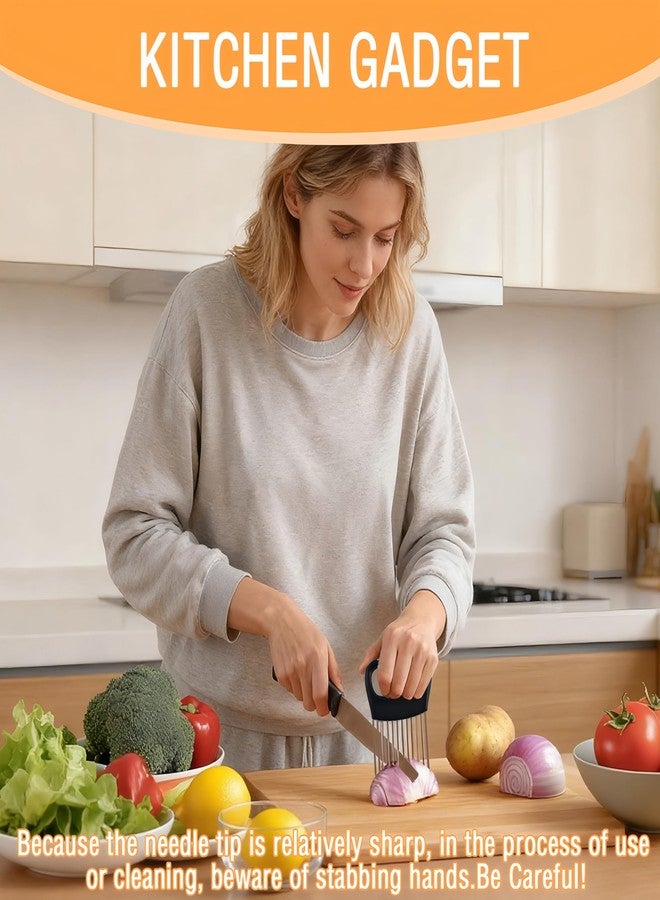 BADAO Onion Holder for Slicing,1PCS Stainless Steel Onion Slicer Holder,Onions Cutter,Vegetable Chopper,Lemon Slicer,Food Slicer Assistant Tool for Tomato,Potato,Avocados,Eggs,Fruit and Meat,Kitchen Gadgets - Image 2
