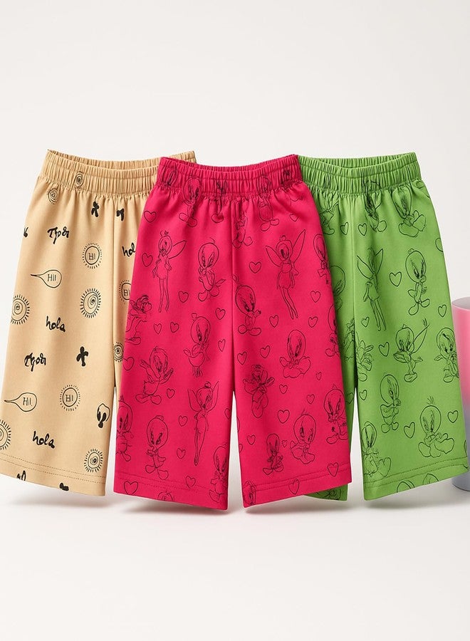 Cortica Kids' Cotton Shorts Combo Pack - Stylish & Comfortable Shorts for Boys, Girls & Kids (Pack of 3 Random Colors & Prints) Multicolour - Image 4