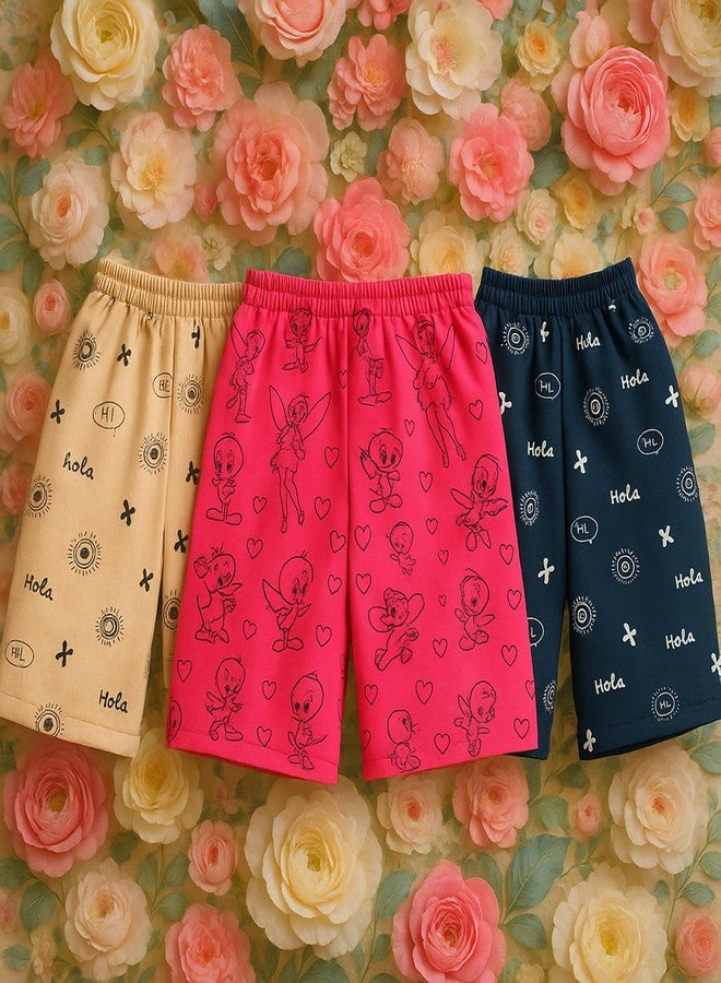 Cortica Kids' Cotton Shorts Combo Pack - Stylish & Comfortable Shorts for Boys, Girls & Kids (Pack of 3 Random Colors & Prints) Multicolour - Image 2