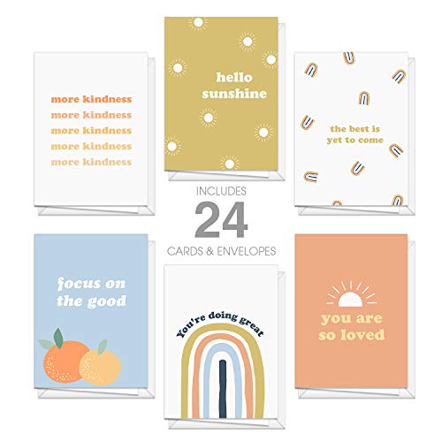 Canopy Street Encouraging & Inspirational Retro Greeting Cards / 24 All Occasion Vintage Aesthetic Note Cards With White Envelopes / 6 Motivational Designs / 3 1/2" x 4 7/8" Card Pack - Image 3