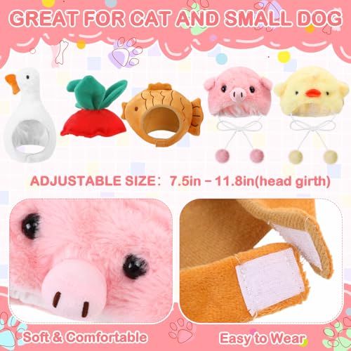 Weewooday 5 Pcs Cat Adorable Costume Pig Chick Goose Watermelon Taiyaki Fish Cat Hat for Pets and Small Dogs Kitten Puppy Party Costume Accessory Headwear - Image 3