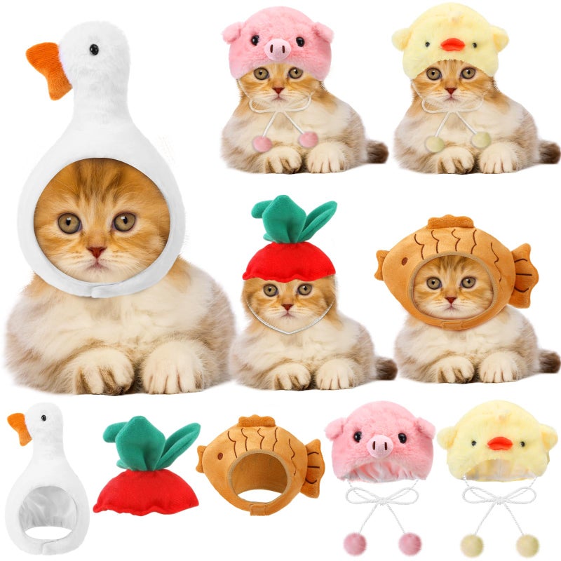 Weewooday 5 Pcs Cat Adorable Costume Pig Chick Goose Watermelon Taiyaki Fish Cat Hat for Pets and Small Dogs Kitten Puppy Party Costume Accessory Headwear - Image 2