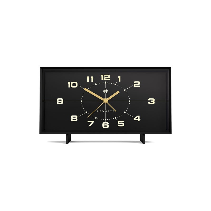 NEWGATE Wideboy Alarm Clock  Rectangular Retro Design  Black  Mid Century dial  Ideal for Bedside Desk Mantel or Shelf  Retro Bedroom  Office Accessory