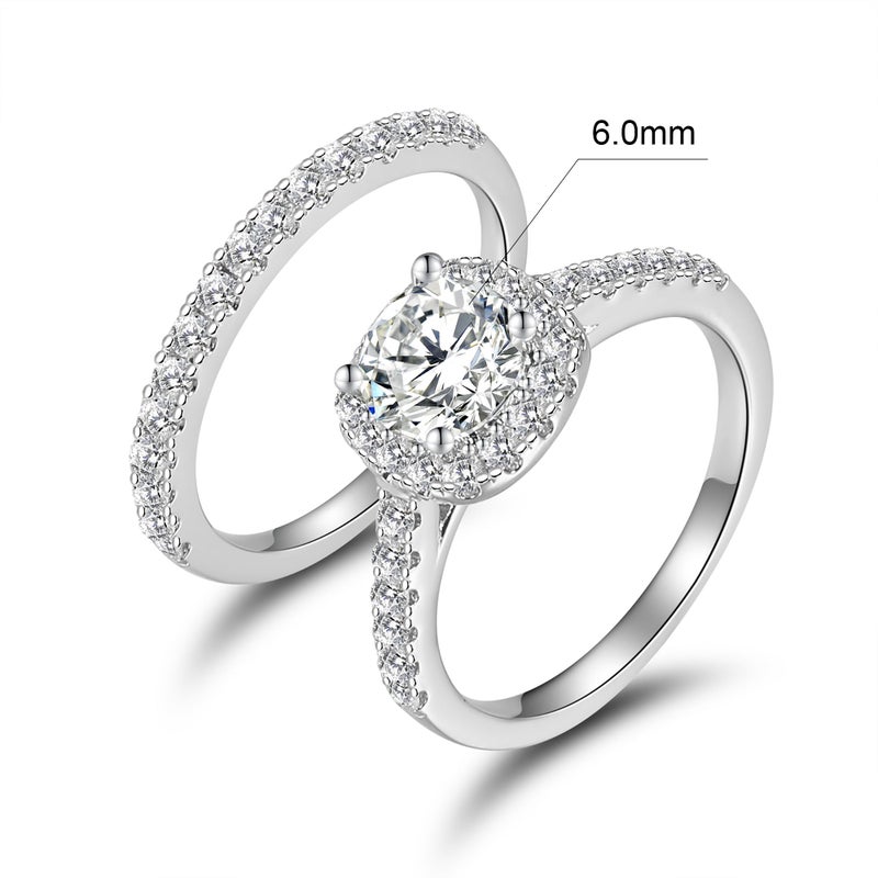 MDFUN 18K Gold Plated Eternity Ring Sets,6mm Round Cubic Zirconia Halo CZ Two-In-One Stackable Wedding Engagement Promise Rings for Women - Image 2