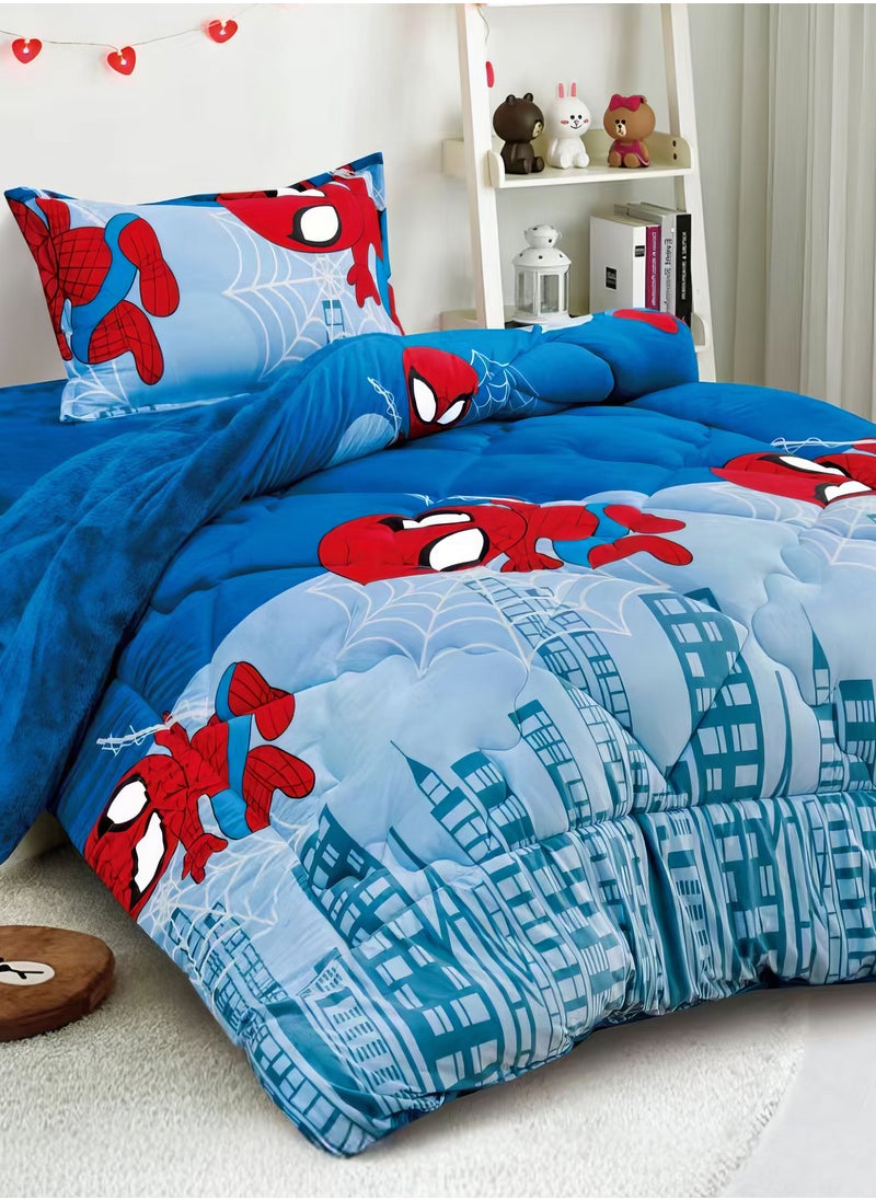 3 Pieces Kids Winter Comforter Set Single Size 170x220Cm Printed Bedding Set Includs Comforter, Fitted Sheet and Pillow Shams Multicolour