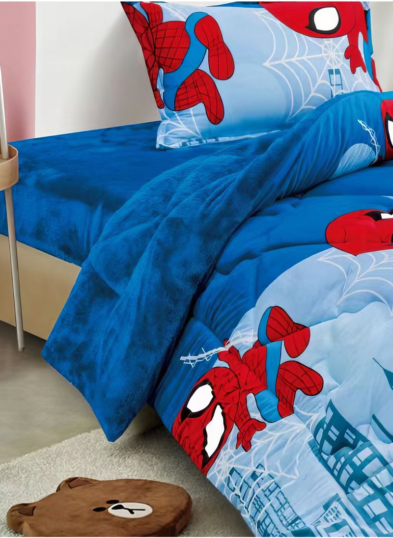 3 Pieces Kids Winter Comforter Set Single Size 170x220Cm Printed Bedding Set Includs Comforter, Fitted Sheet and Pillow Shams Multicolour