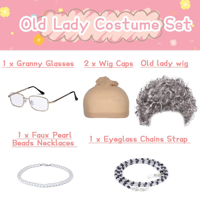 FAYBOX Old Lady Wig, Granny Costume Wig with Hair Rollers for Halloween Cosplay, Dress Up Party - Image 5