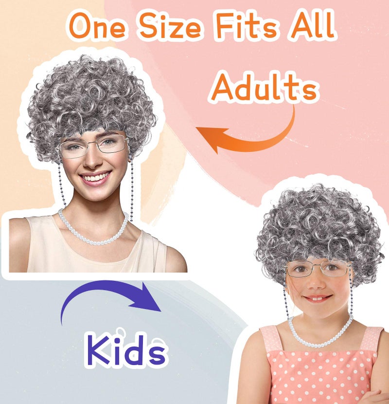 FAYBOX Old Lady Wig, Granny Costume Wig with Hair Rollers for Halloween Cosplay, Dress Up Party - Image 3