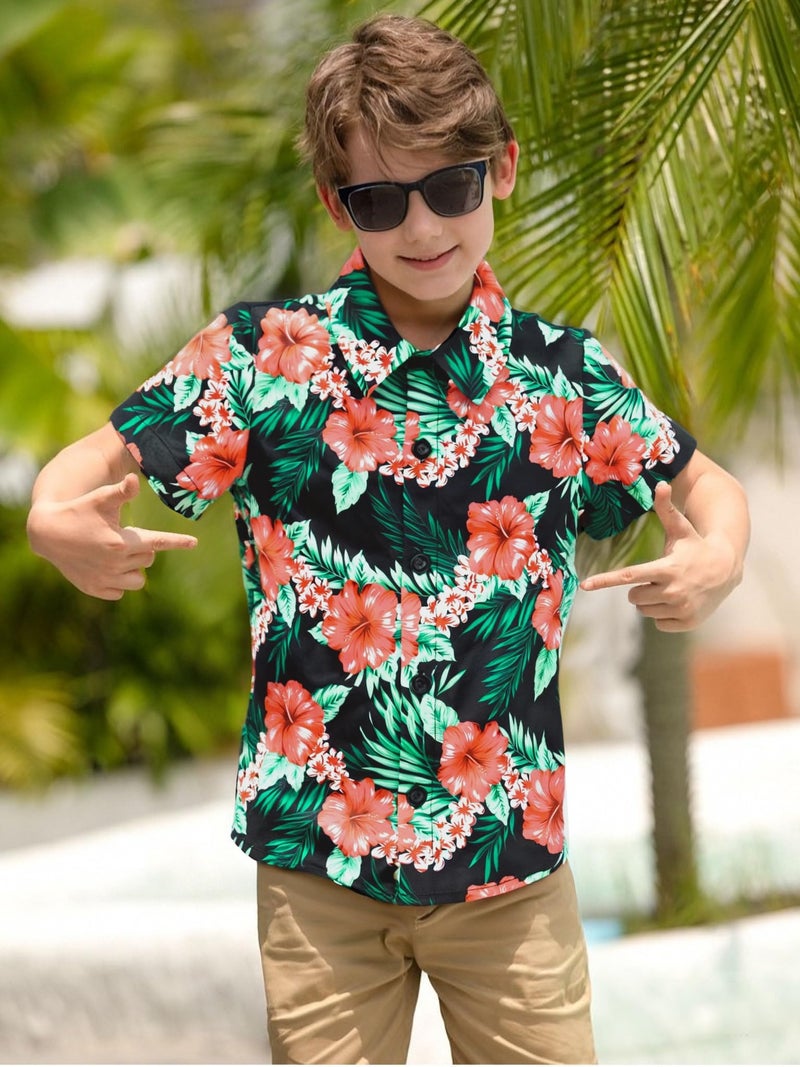 LUKYCILD Family Hawaiian Matching Outfits Mommy Dad and Me Beach Shirt Tropical Flower Short Sleeve Button Down Tops - Image 3