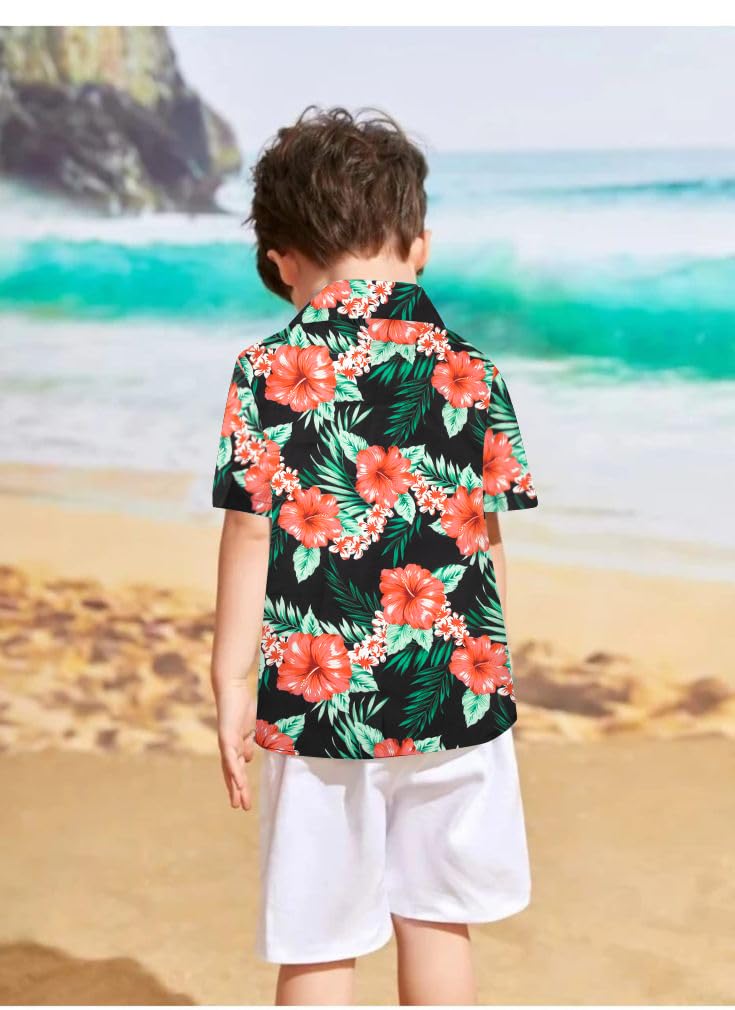 LUKYCILD Family Hawaiian Matching Outfits Mommy Dad and Me Beach Shirt Tropical Flower Short Sleeve Button Down Tops - Image 5