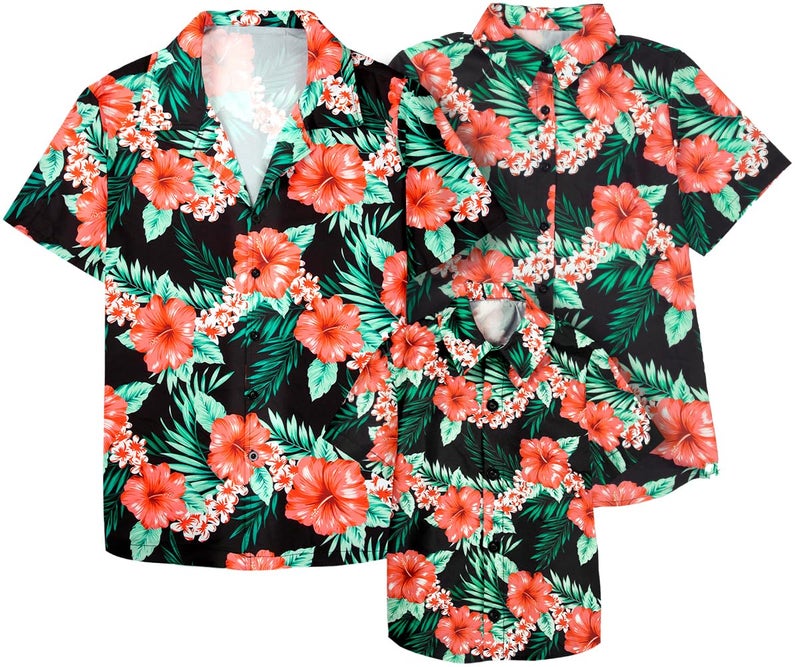 LUKYCILD Family Hawaiian Matching Outfits Mommy Dad and Me Beach Shirt Tropical Flower Short Sleeve Button Down Tops - Image 1