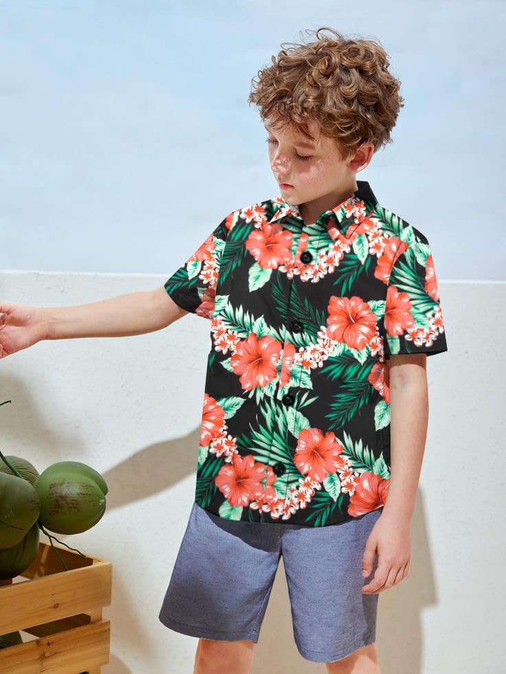 LUKYCILD Family Hawaiian Matching Outfits Mommy Dad and Me Beach Shirt Tropical Flower Short Sleeve Button Down Tops - Image 2