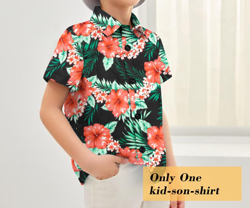 LUKYCILD Family Hawaiian Matching Outfits Mommy Dad and Me Beach Shirt Tropical Flower Short Sleeve Button Down Tops - Image 4