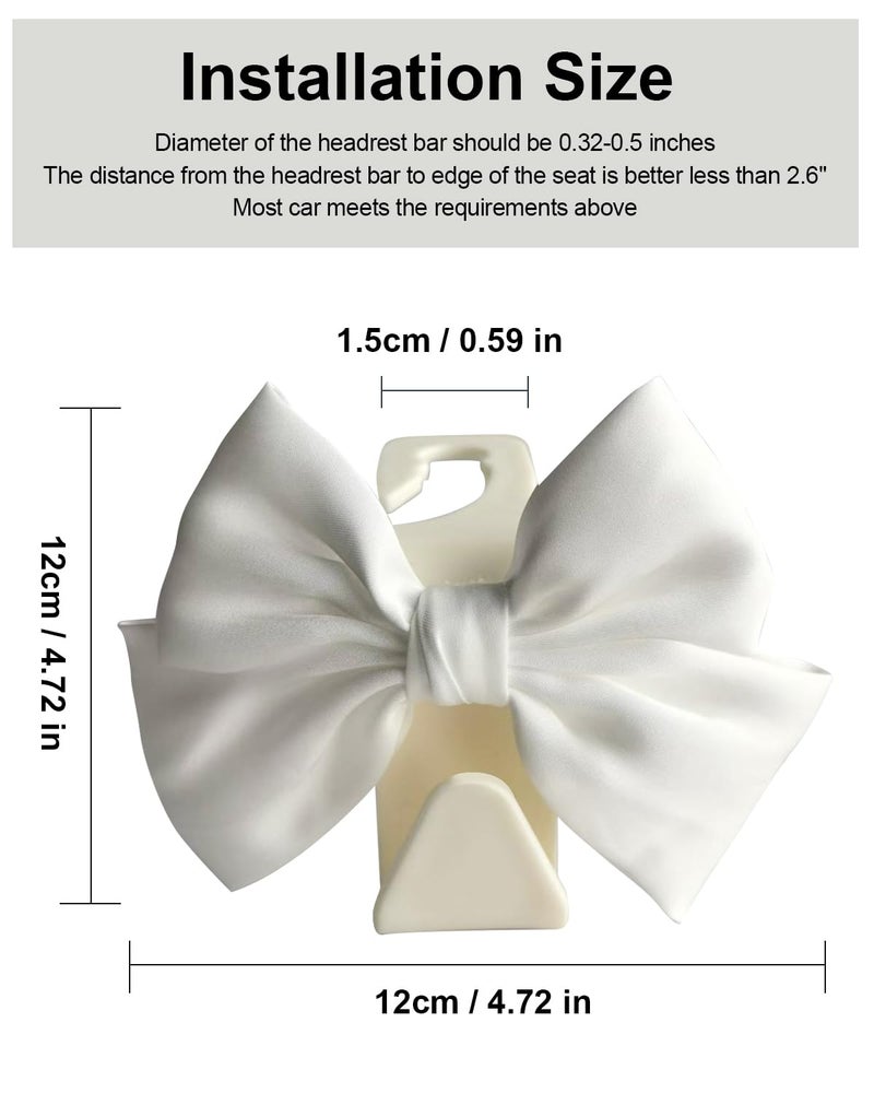 BVGACI 2 Pack Car Purse Hooks, Cute Bow Car Seat Headrest Hook Hanger for Purses and Bags (White silk) - Image 4