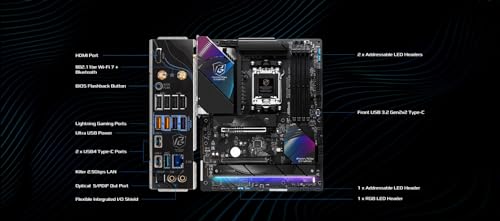 ASRock لوحة أم ASRock Phantom Gaming X870 Riptide WiFi 7 لمعالجات AMD Ryzen مقبس AM5 ATX DDR5 DIMMs 8000 ميجاهرتز 256 جيجابايت USB4 M.2 SATA3 6.0 Gb/s - Image 5