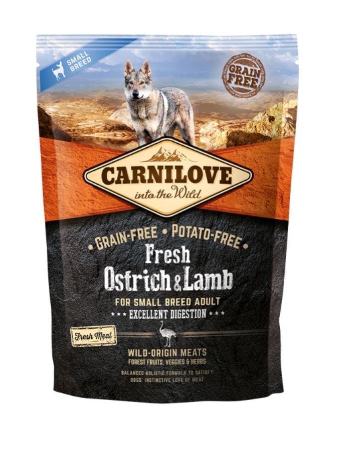 Carnilove Fresh Ostrich & Lamb Small Breed Adult Dog Food – 1.5kg, Grain-Free Complete Nutrition