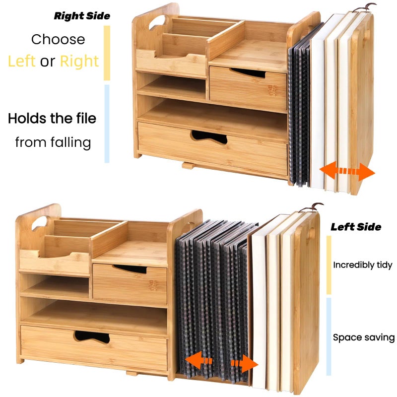 ZOOFOX Bamboo Desk Organizer with Adjustable File Holder, Mail Organizer Countertop with Drawer, 4-Tier Desktop Organization and Desk Accessories for Home Office School Supplies, No Assembly Required - Image 4