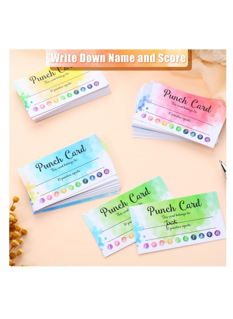 SYOSI - 200 Pieces Punch Cards Incentive Student Reward Card Student Awards Loyalty Cards for Business Classroom Kids Behavior Students Teachers 3.5  2 Inch 4 Styles - Image 1