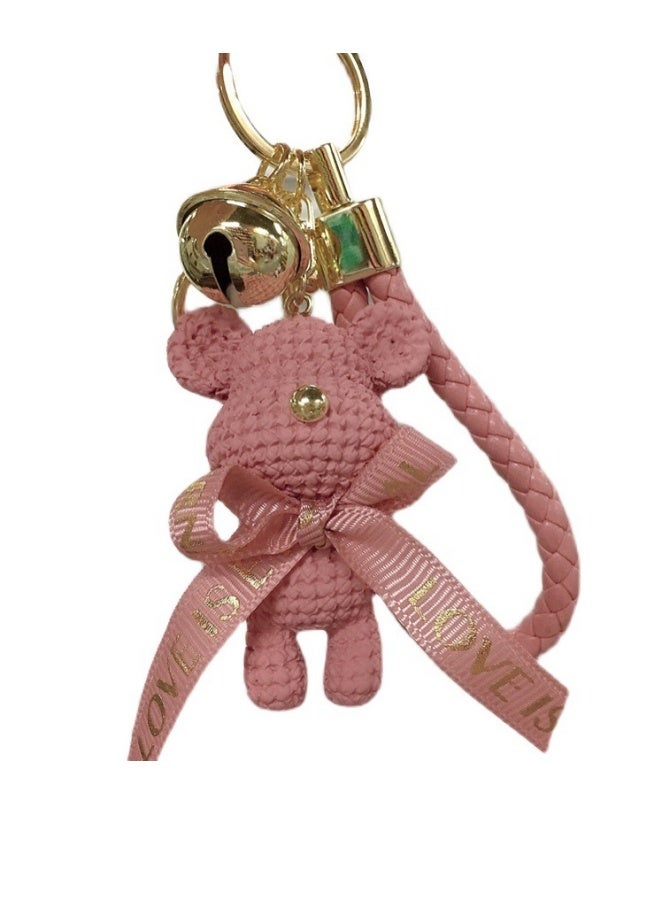 الكرتون الراتنج الصوف الدب دمية سيارة المفاتيح الراتنج الدب الوردي - Image 1