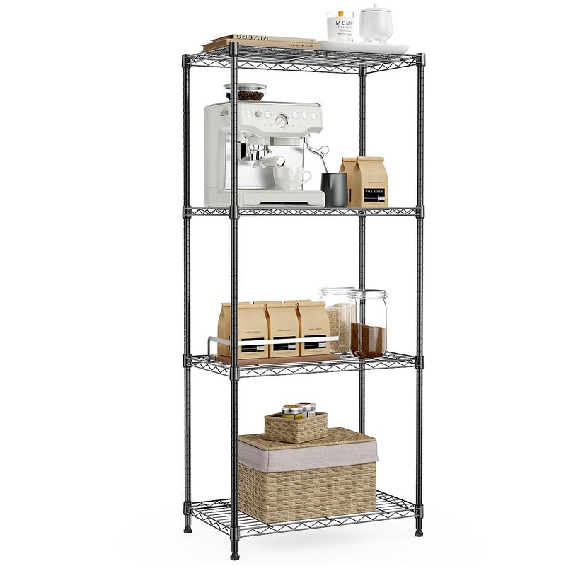 IZEUK 4-Tier Black Steel Storage Shelves, Heavy Duty Utility Wire Rack Organizer for Kitchen, Office, Home, 1000 lbs, 13.7" D x 23.6" W x 53.4" H - Image 1