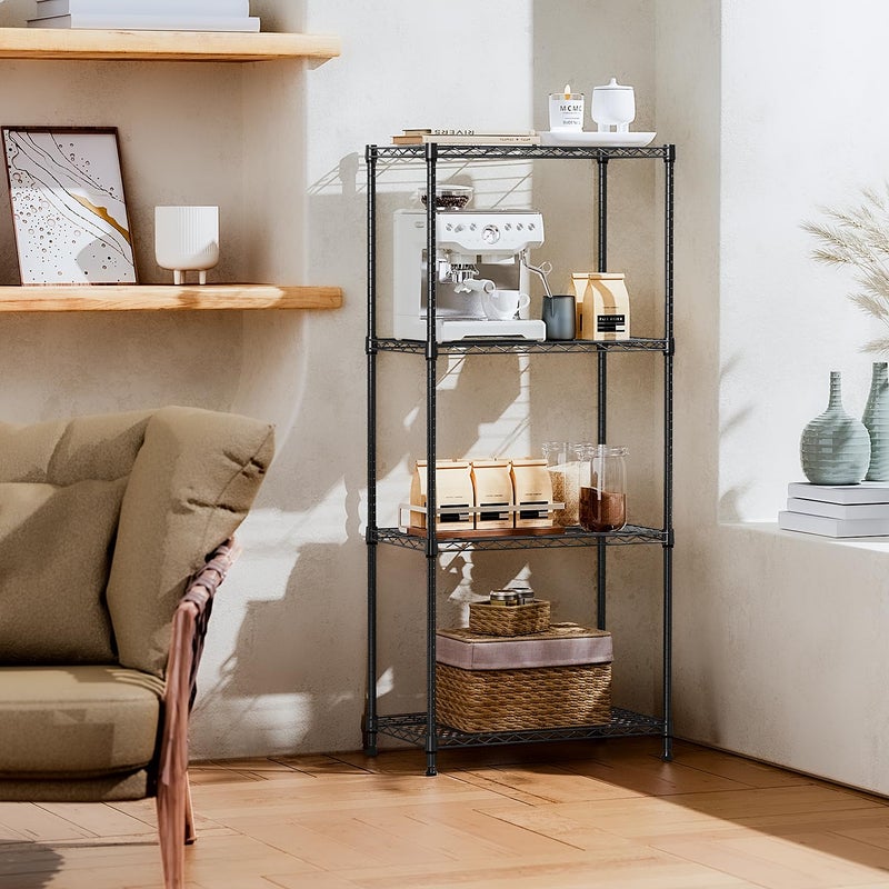 IZEUK 4-Tier Black Steel Storage Shelves, Heavy Duty Utility Wire Rack Organizer for Kitchen, Office, Home, 1000 lbs, 13.7" D x 23.6" W x 53.4" H - Image 5