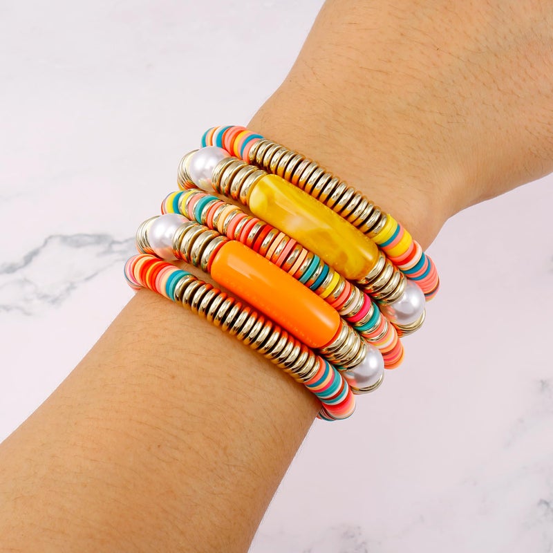 Badu Yellow grey Bamboo Tube Bangles Bracelet Chunky Curved Stacking Clear Acrylic Colorful Beads Stretchable Friendship Gold Bracelets Gifts For Bestfriends, Couple - Image 3