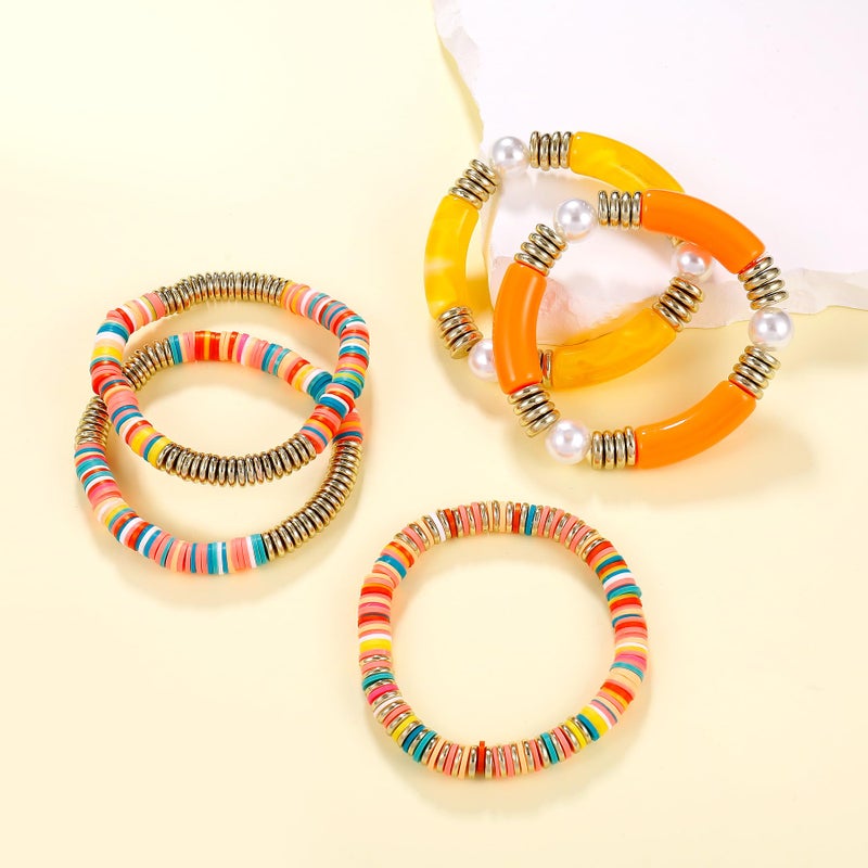 Badu Yellow grey Bamboo Tube Bangles Bracelet Chunky Curved Stacking Clear Acrylic Colorful Beads Stretchable Friendship Gold Bracelets Gifts For Bestfriends, Couple - Image 5