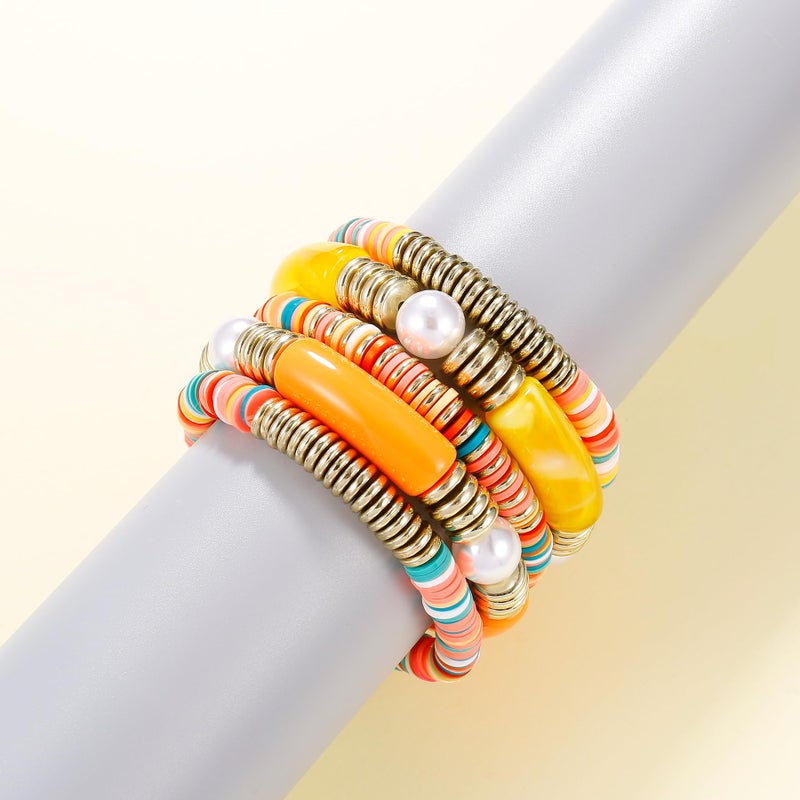 Badu Yellow grey Bamboo Tube Bangles Bracelet Chunky Curved Stacking Clear Acrylic Colorful Beads Stretchable Friendship Gold Bracelets Gifts For Bestfriends, Couple - Image 4