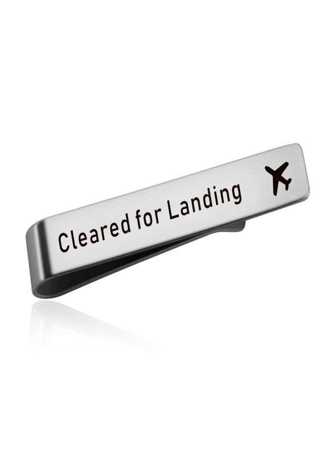 Yreamont Pilot Retirement Gifts for Men Dad Uncle Husband Airplane Accessories for Retired Pilots Father Day Gifts for Husband Dad Grandpa Pilot Gift for Dad Husband Cleared for Landing Tie Clip Silver - Image 1