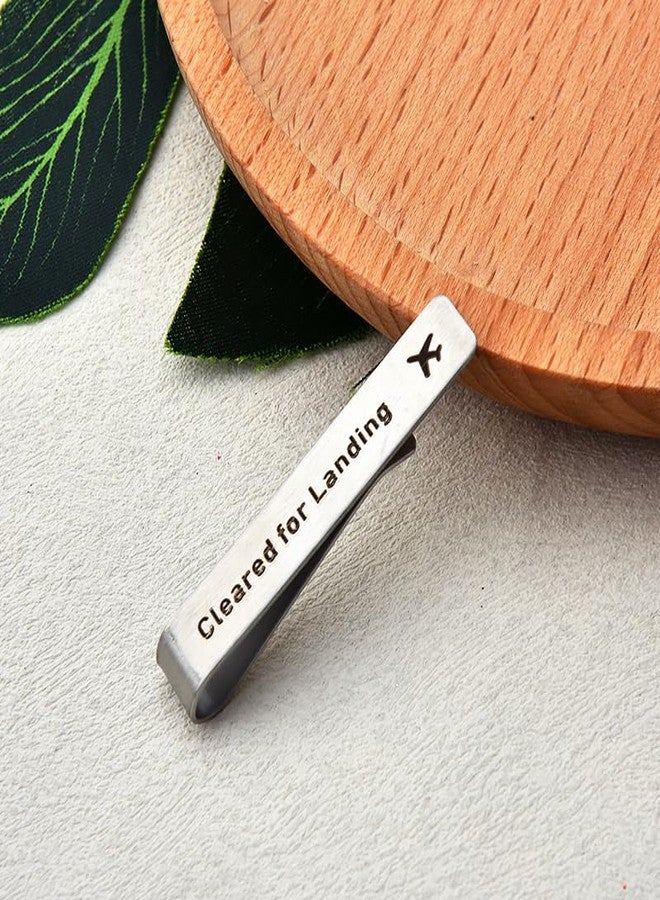 Yreamont Pilot Retirement Gifts for Men Dad Uncle Husband Airplane Accessories for Retired Pilots Father Day Gifts for Husband Dad Grandpa Pilot Gift for Dad Husband Cleared for Landing Tie Clip Silver - Image 5