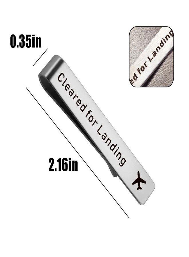 Yreamont Pilot Retirement Gifts for Men Dad Uncle Husband Airplane Accessories for Retired Pilots Father Day Gifts for Husband Dad Grandpa Pilot Gift for Dad Husband Cleared for Landing Tie Clip Silver - Image 3
