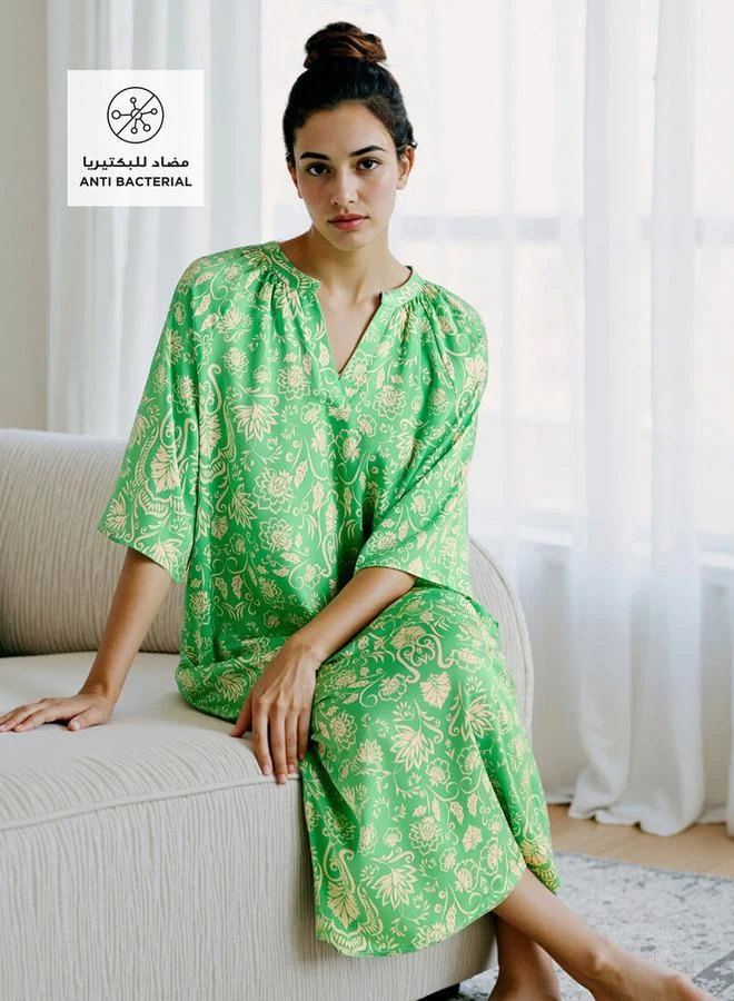 Splash FAV Printed Night Dress with Collar and 3/4 Sleeves