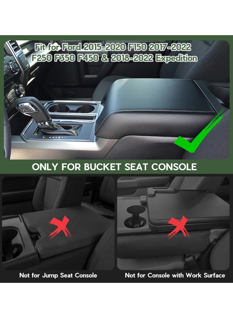 NOSKIN Center Console Armrest Cover for Ford F150 (2015-2020), F250 F350 F450 (2017-2022), Expedition (2018-2024) - PU Leather, Anti-Scratch Protector, Black - Image 4