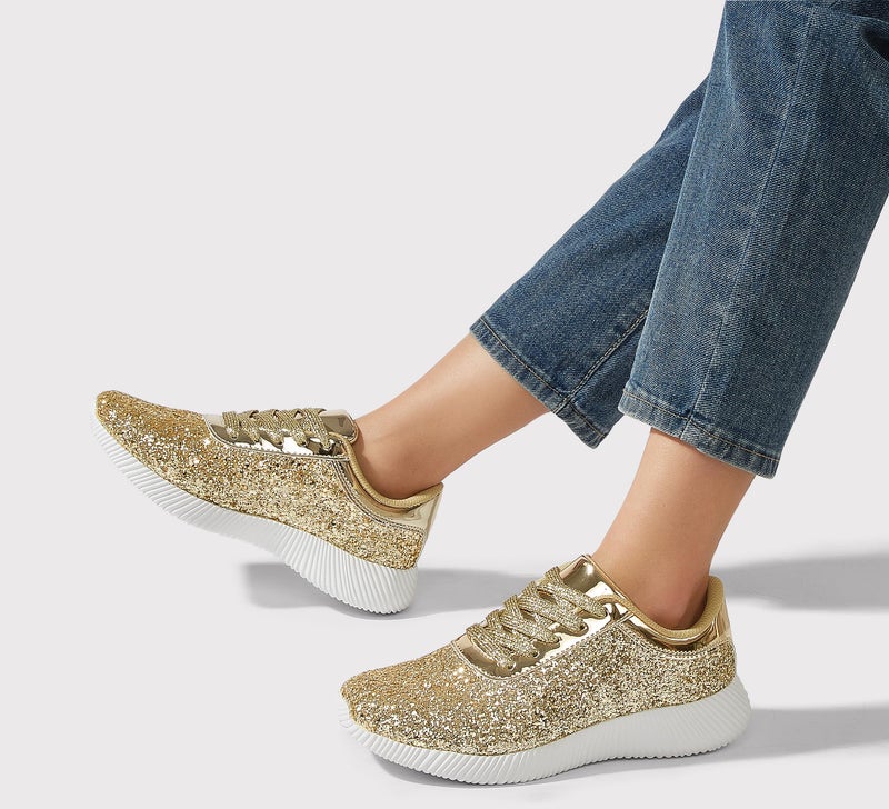 BELOS Women's Glitter Shoes Sparkly Lightweight Metallic Sequins Tennis Shoes(8.5B(M) US, Gold) - Image 2