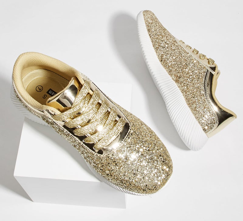 BELOS Women's Glitter Shoes Sparkly Lightweight Metallic Sequins Tennis Shoes(8.5B(M) US, Gold) - Image 4