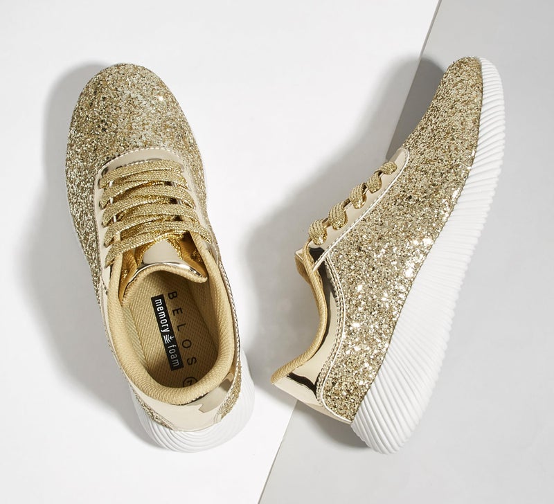 BELOS Women's Glitter Shoes Sparkly Lightweight Metallic Sequins Tennis Shoes(8.5B(M) US, Gold) - Image 3
