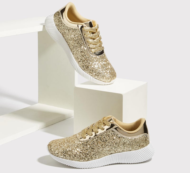 BELOS Women's Glitter Shoes Sparkly Lightweight Metallic Sequins Tennis Shoes(8.5B(M) US, Gold) - Image 5