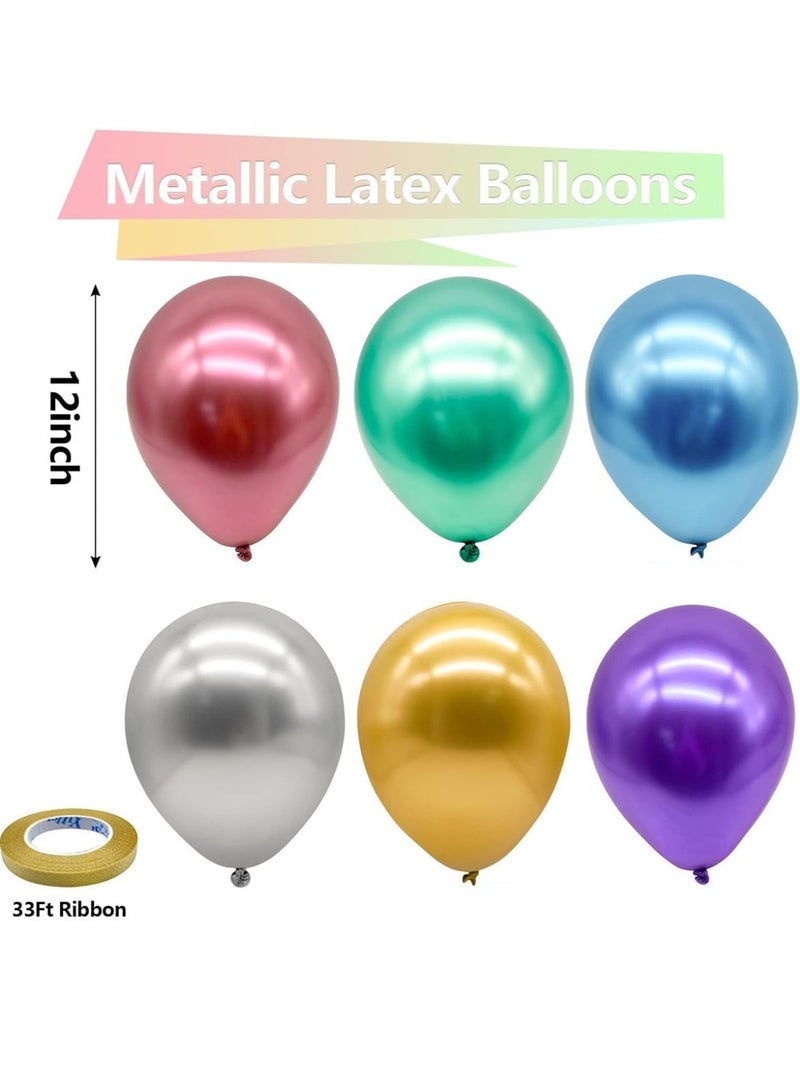 Bincoo 100 Pcs Latex Decorative Chrome Metallic Balloon, Arch Garland  Decorative, with Gold Ribbon, Perfect for Graduation Baby Shower Wedding Birthday Bachelorette Party (12inch) - Image 4