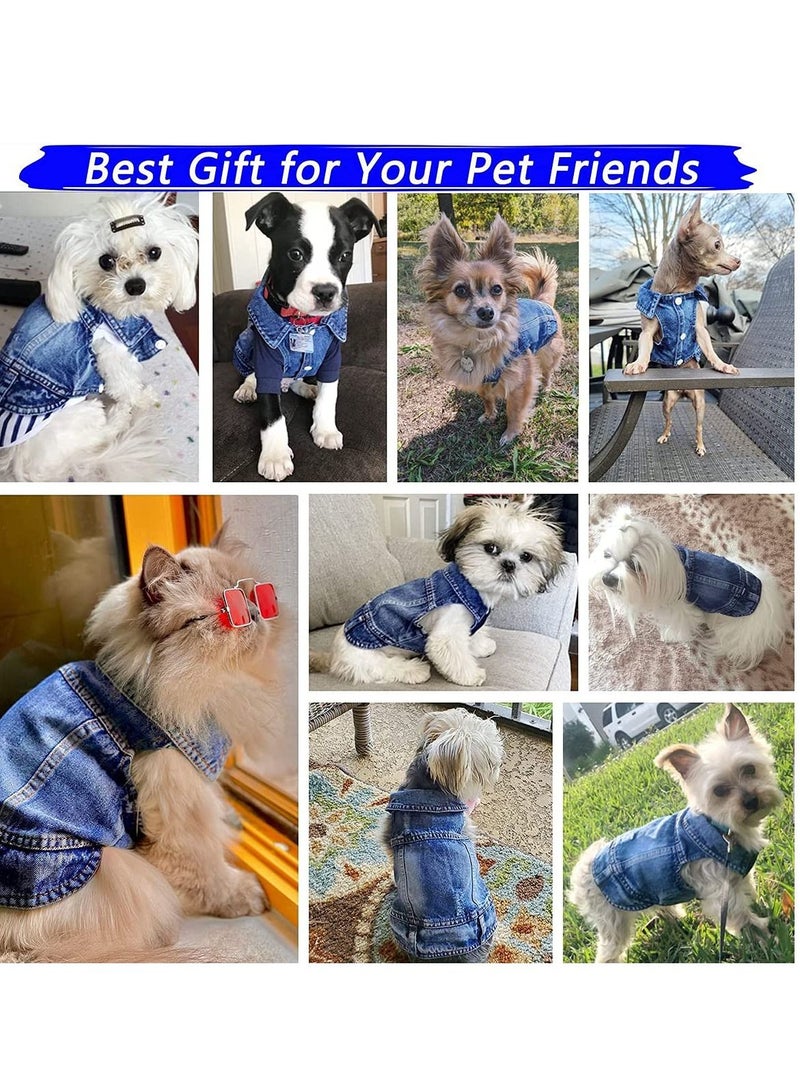 SYOSI Dog Jean Jacket, Pet Clothes Blue Denim Shirt Classic Lapel Vest Coat Costume Puppy T-Shirt, Comfort Tank Top Shirts Cool Apparel Small Medium Dogs Boy Girl, Cat Outfits Washable - Image 4