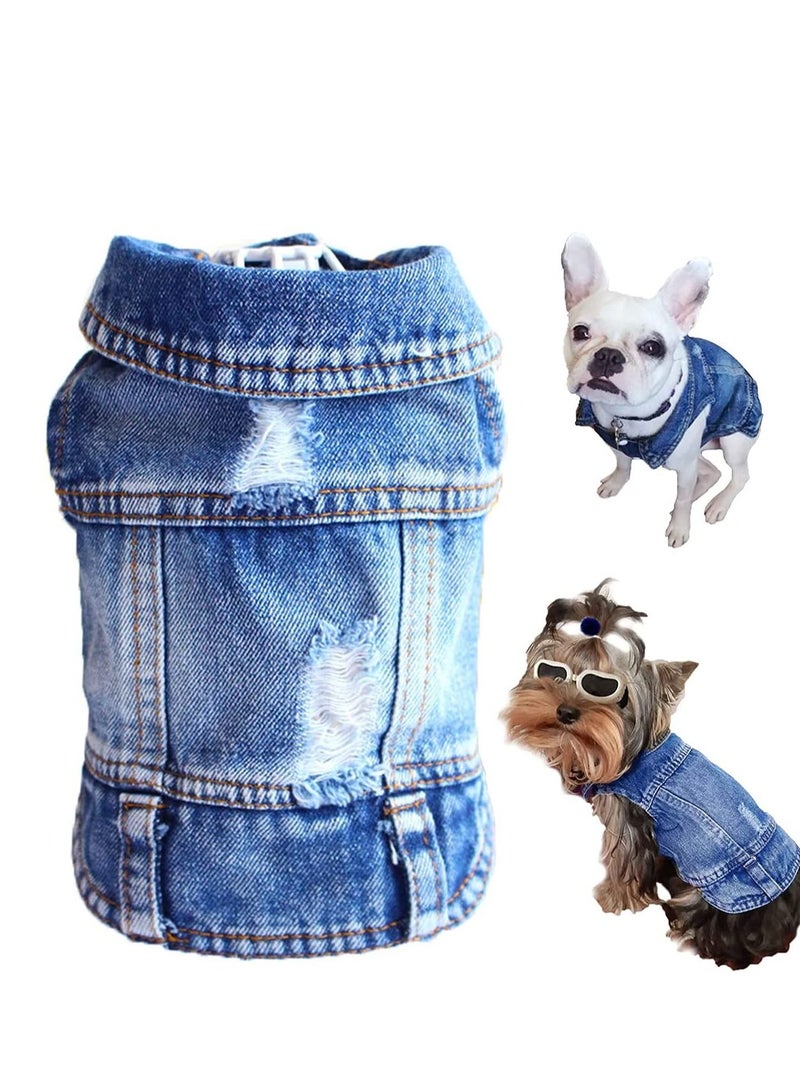 SYOSI Dog Jean Jacket, Pet Clothes Blue Denim Shirt Classic Lapel Vest Coat Costume Puppy T-Shirt, Comfort Tank Top Shirts Cool Apparel Small Medium Dogs Boy Girl, Cat Outfits Washable - Image 1