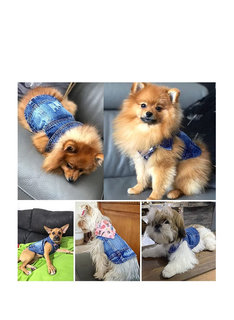 SYOSI Dog Jean Jacket, Pet Clothes Blue Denim Shirt Classic Lapel Vest Coat Costume Puppy T-Shirt, Comfort Tank Top Shirts Cool Apparel Small Medium Dogs Boy Girl, Cat Outfits Washable - Image 3
