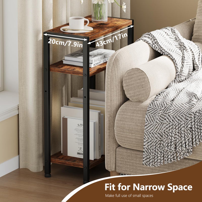 Heybly Small Narrow Side Table for Small Space, Thin Bedside Table, Skinny End Table, Slim Sofa Table, 26.4" Tall Nightstand, Couch Table for Living Room, Bedroom, Balcony, Rustic Brown, HET006SR1 - Image 2